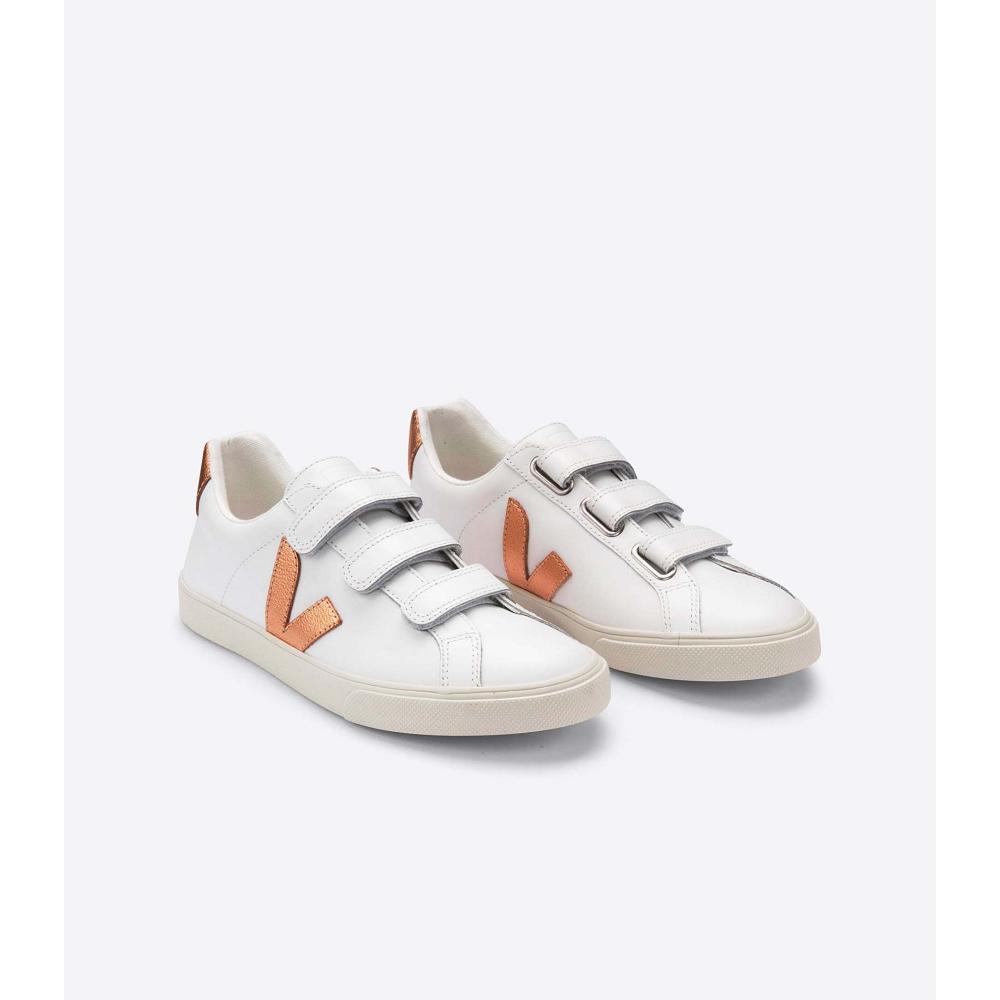 Veja 3-LOCK LEATHER Joggesko Dame White/Orange | NO 604UZG